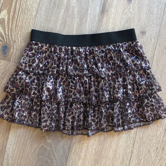 Sequined leopard print ruffled mini skirt - Picture 1 of 5